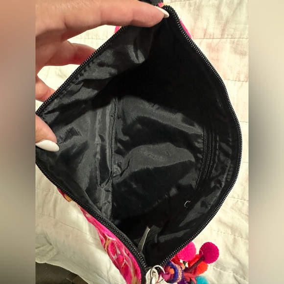 Floral Embroidered Clutch with Pom Poms - Picture 3 of 6